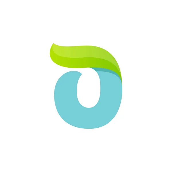 Siffran noll logotyp med gröna blad. — Stock vektor