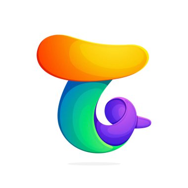 T harfi bir bükülmüş line renkli logo.