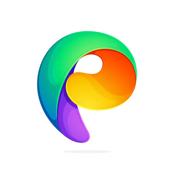 P literă logo colorat dintr-o linie răsucită . — Vector de stoc