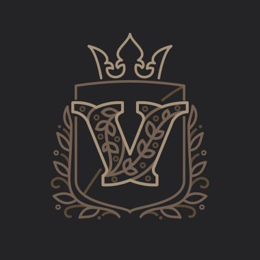 Çiçek desenli harflerden oluşan V harfi logosu.