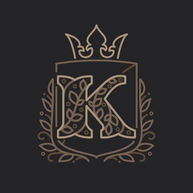 K harfi logosu bir kraliyet alfabesindeki çiçek desenli harflerden oluşur.