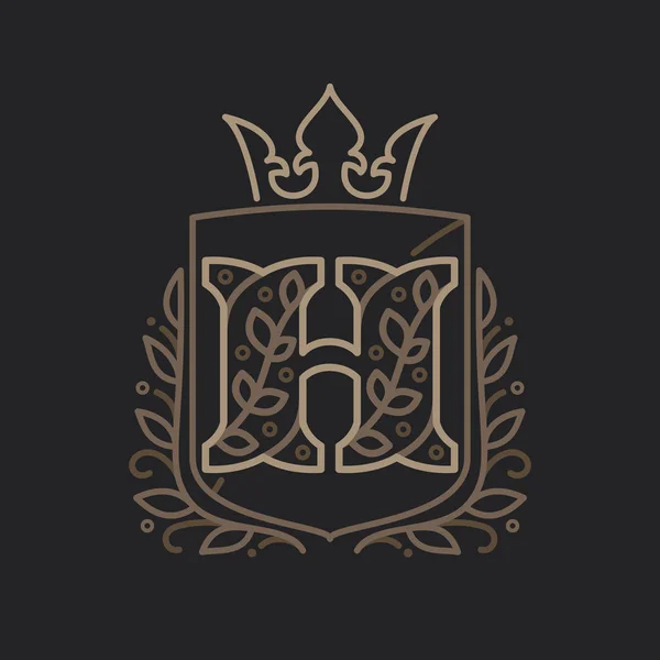H Buchstabe Logo bestehend aus floralen Mustern Buchstaben in einem heraldischen — Stockvektor