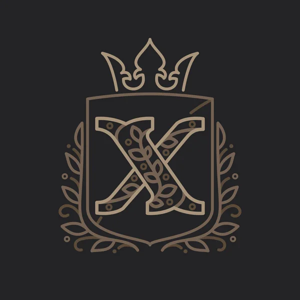 紋章の花柄の文字で構成されたX文字のロゴ — ストックベクタ