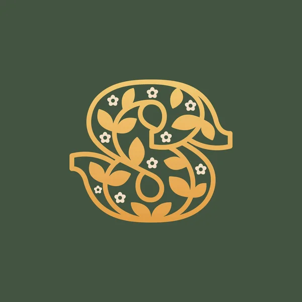 Logotipo de letra S que consiste en letras de patrón floral con flor de manzanilla . — Vector de stock