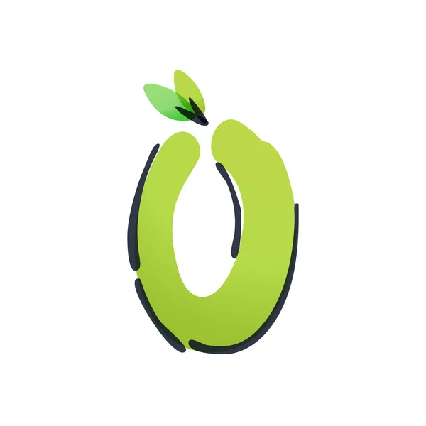 O bokstav ekologi logotyp med gröna blad handskrivna med en filt spets penna. — Stock vektor