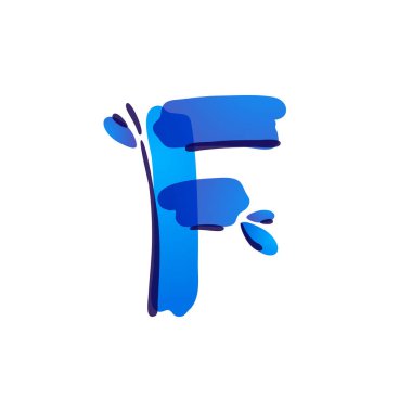 Mavi su damlaları ile keçeli kalemle yazılmış F harfi eko logosu..