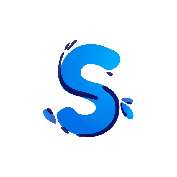 Эко-логотип буквы с голубыми капельками воды, написанными от руки фломастером . — стоковый вектор