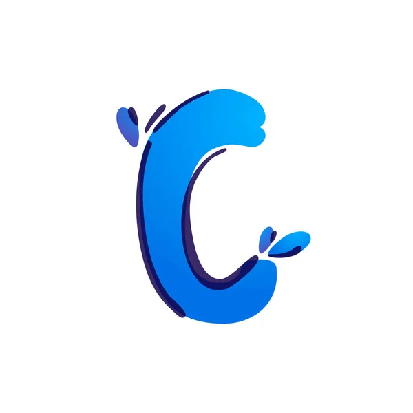 C bokstav eco logotyp med blå vattendroppar handskriven med en filtspets penna. — Stock vektor