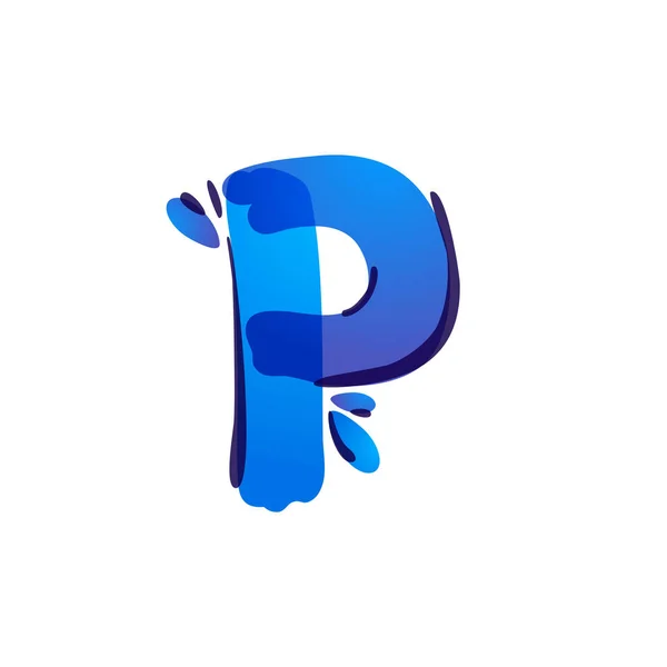 P letter eco logo mit blauen Wassertropfen handgeschrieben mit Filzstift. — Stockvektor