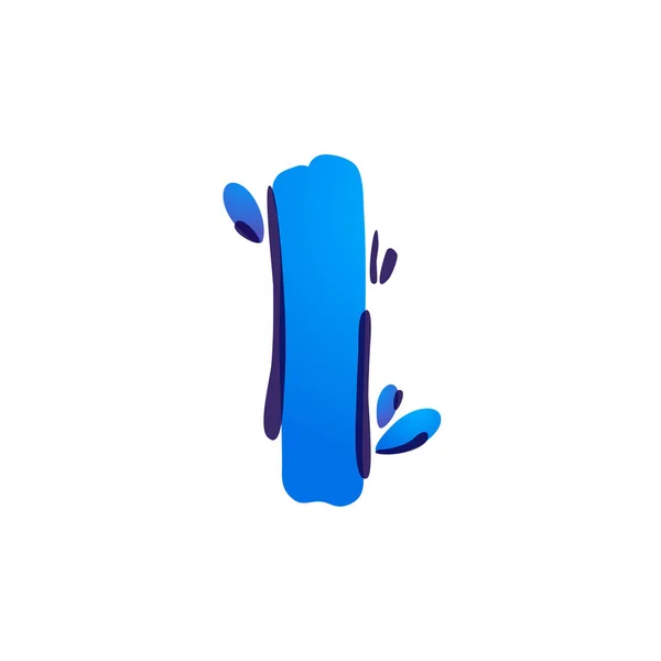 Letter I eco logo s modrými kapkami vody ručně napsaným plstěným perem. — Stockový vektor