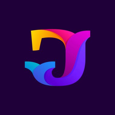 Gradyanlar üst üste biniyor J harfi logo tasarımı fikri.