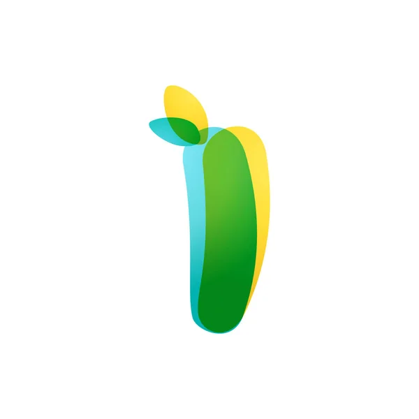 Letra I eco logo. Overlapping gradient fuente con hojas verdes . — Vector de stock