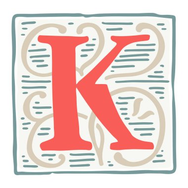 Klasik vintage renklerinde Rönesans K harfi logosu.