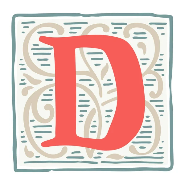 Renaissance D logo huruf dalam warna vintage klasik . - Stok Vektor