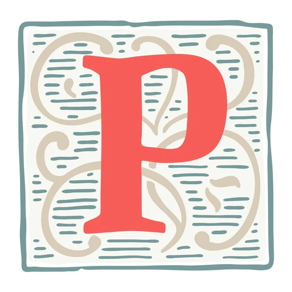 Logo lettera P rinascimentale nei classici colori vintage . — Vettoriale Stock