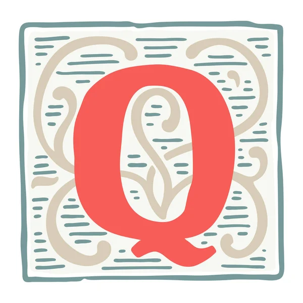 Logo lettera Rinascimento Q nei classici colori vintage . — Vettoriale Stock