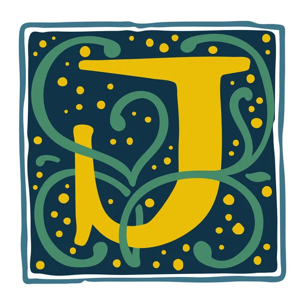 Logotipo de letra J renacentista en colores oscuros vintage . — Vector de stock