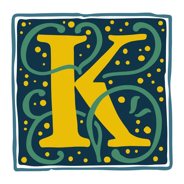 Renaissance K letter logo in dim vintage colors. — Stock Vector