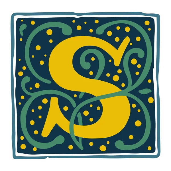 Logotipo de letra S renacentista en colores oscuros vintage . — Vector de stock