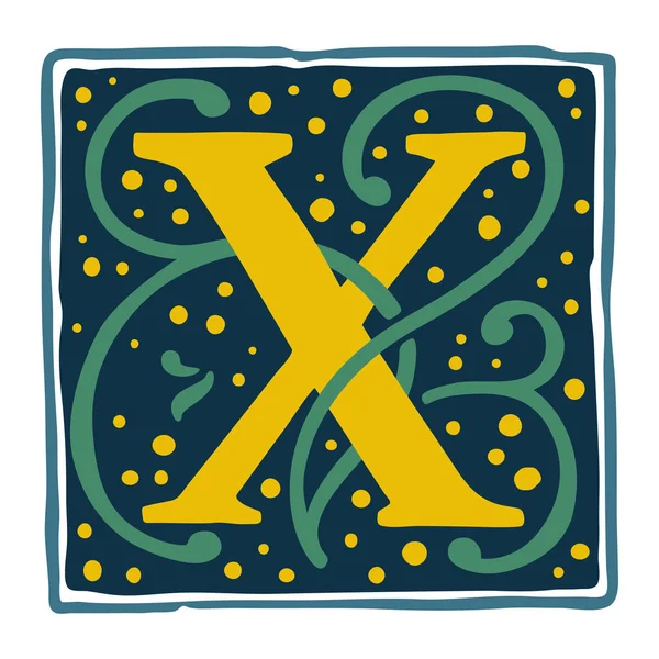 Renesanční X písmeno logo v matně vinobraných barvách. — Stockový vektor