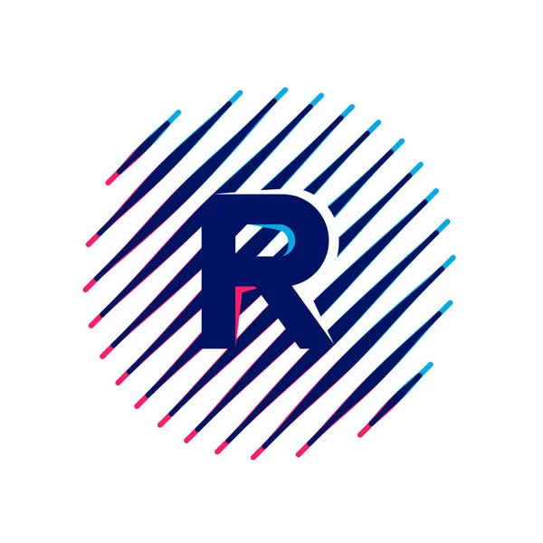 R letter logo on sloping fast speed lines inside a circle. — Stock Vector