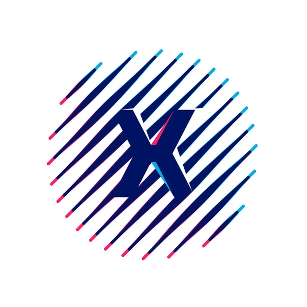 Logo della lettera X su linee di velocità veloci inclinate all'interno di un cerchio . — Vettoriale Stock