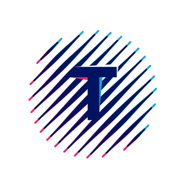 Logotipo de letra T em linhas de velocidade rápida inclinadas dentro de um círculo . — Vetor de Stock