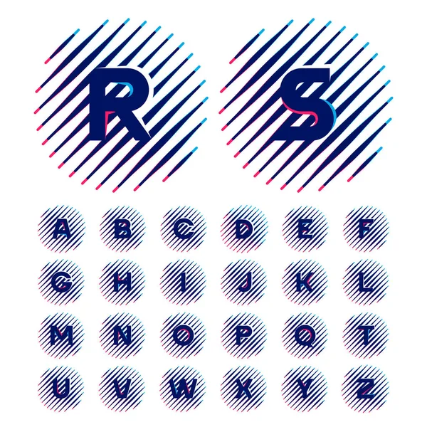 Alphabet bestehend aus Buchstaben auf abschüssigen Hochgeschwindigkeitslinien innerhalb eines — Stockvektor
