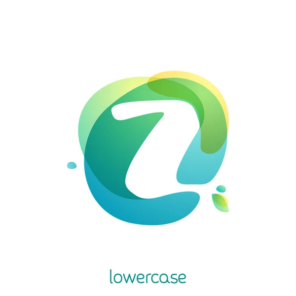 Ecología letra minúscula z logo. Fuente de acuarela superpuesta con hojas verdes . — Vector de stock