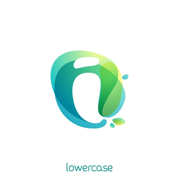 Ökológia kisbetű i logo. Átfedő akvarell betűtípus zöld levelekkel. — Stock Vector