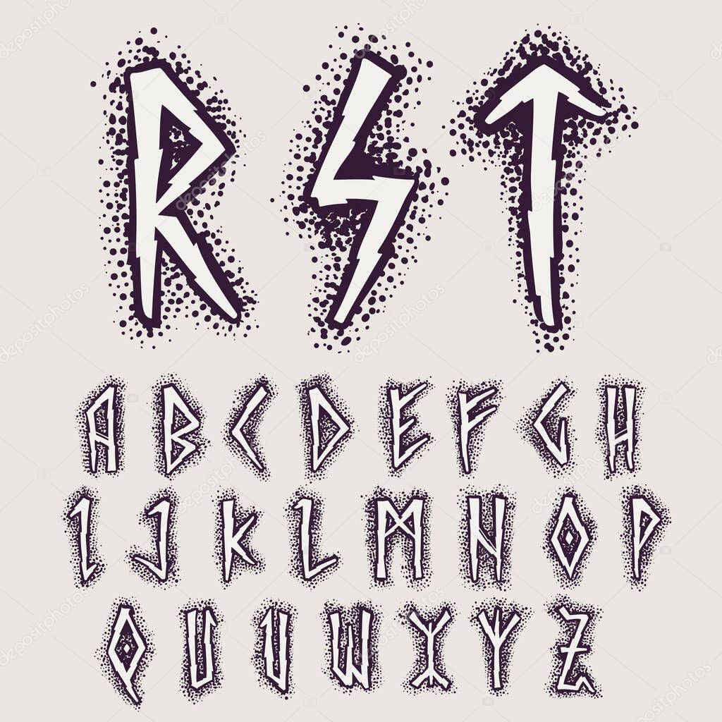 Rune alphabet on the dots background. 
