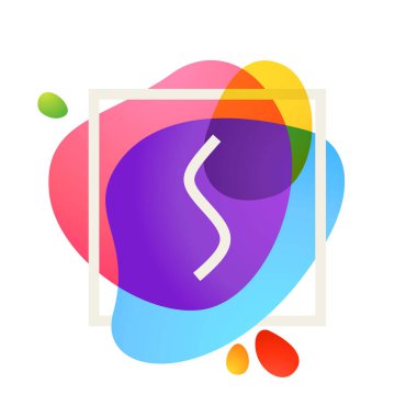 S harfi logo suluboya splash arka plan, kare çerçeve.