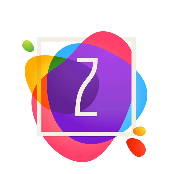 水彩のスプラッシュの背景で正方形のフレームで Z の文字ロゴ. — ストックベクタ