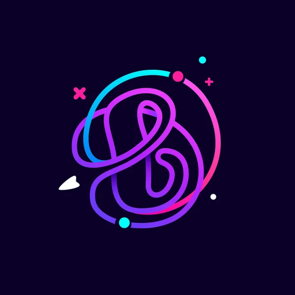 Lowercase b letter logo with planets, rocket and orbits lines. — Διανυσματικό Αρχείο