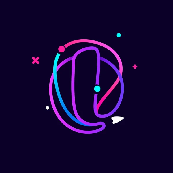 Logo lettre l minuscule avec planètes, fusée et lignes orbites . — Image vectorielle