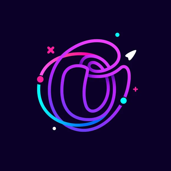 Lowercase o letter logo with planets, rocket and orbits lines. — Διανυσματικό Αρχείο