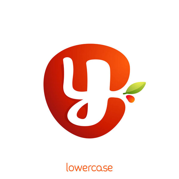 Нижняя буква y логотип в свежем соке всплеск с зеленым листом
.