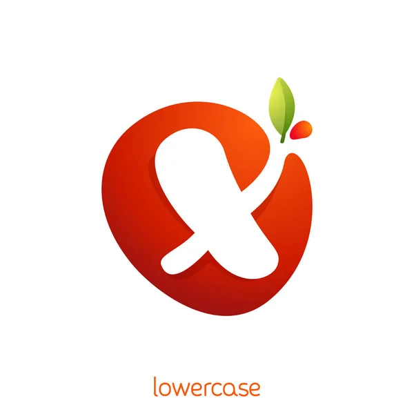 Lowercase letter x logo in fresh juice splash with green leaf. — ストックベクタ