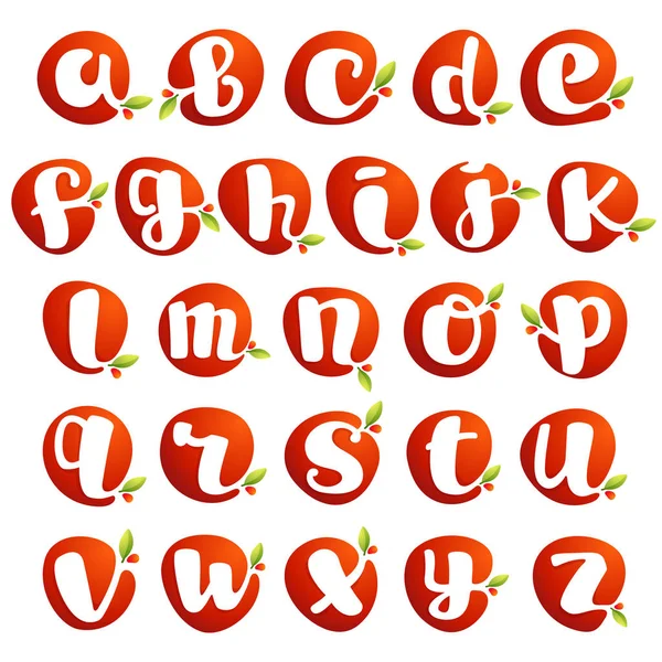 Lowercase alphabet in fresh juice splash with green leaf. — Διανυσματικό Αρχείο