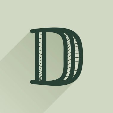 D harfi logosu eski para tarzında çizgi desenli ve gölgeli.