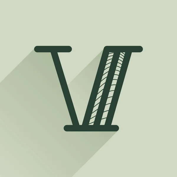 Λογότυπο V γραμμάτων σε ρετρό στυλ χρημάτων με σχέδιο γραμμής και σκιά. — Διανυσματικό Αρχείο
