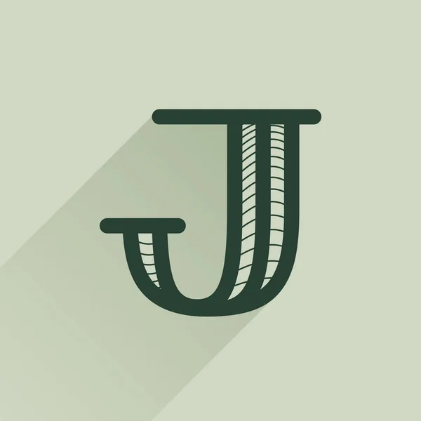 J letter logo in retro money style with line pattern and shadow. — Stock Vector