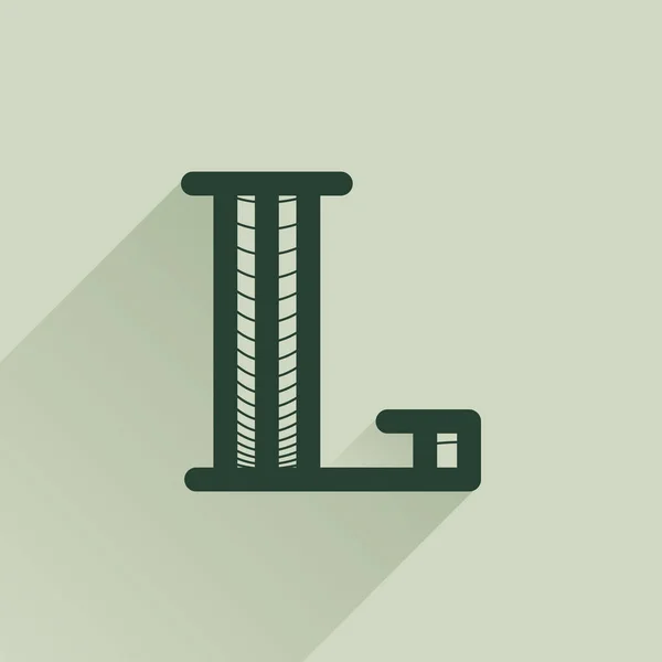 L harfi logosu eski para tarzında çizgi deseni ve gölgesi ile. — Stok Vektör