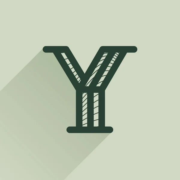 Logo lettre Y dans le style rétro argent avec motif ligne et ombre . — Image vectorielle