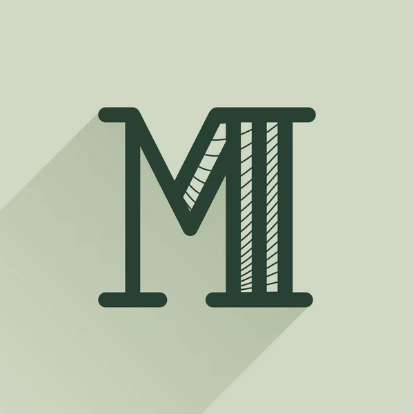 M lettre logo dans le style rétro argent avec motif ligne et ombre . — Image vectorielle