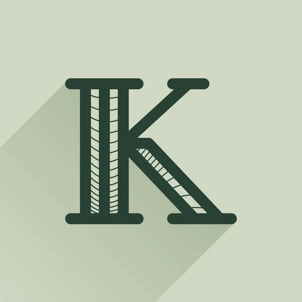 K Letter Logo im Retro-Geld-Stil mit Linienmuster und Schatten. — Stockvektor