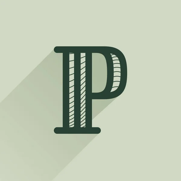 P letter logo in retro geld stijl met lijn patroon en schaduw. — Stockvector