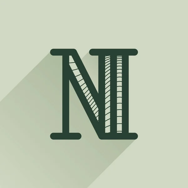 N harfi logosu eski para tarzında çizgi deseni ve gölgesi ile. — Stok Vektör