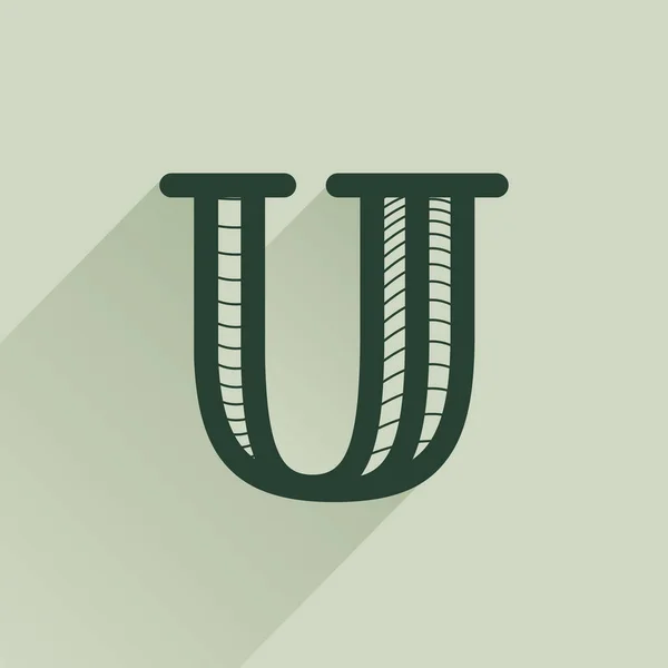 Logotipo de letra U em estilo de dinheiro retro com padrão de linha e sombra . —  Vetores de Stock
