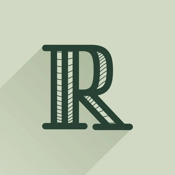 R písmeno logo ve stylu retro peněz s řádkovým vzorem a stínem. — Stockový vektor